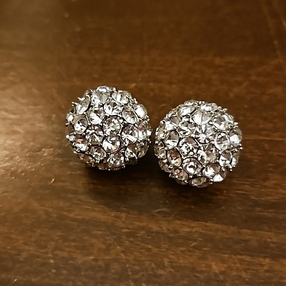Vintage Large Rhinestone Ball Formal Bridal Post Earrings